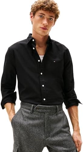 Image of Tommy Hilfiger Men’s Long Sleeve Oxford Shirt, Black (Black/Black Solid), XXL