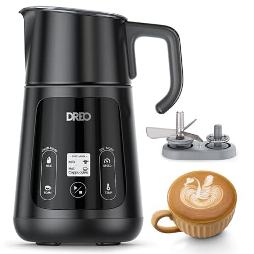 Image of DREO All-in-One Electric Milk Frother, Automatic Milk & Hot Chocolate Maker, Quiet Frother for Latte Art Microfoam and Cappuccino, 30+ Drink Options, Easy to Clean, Dishwasher Safe, LED Display
