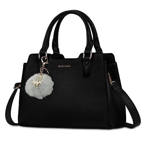 Image of IGOLUMON Handbags for Women PU Leather Women's Top-Handle Bags Designer Handbags for Women Anti Theft Tote Bag with Pompom