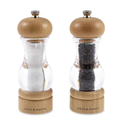 Image of Cole & Mason 105 Salt and Pepper Grinder Set, Adjustable Precision+ Grind Mechanism, Beech/Acrylic, 165 mm, Gift Set, Salt and Pepper Mill Set