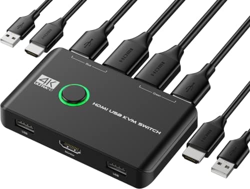 Image of 4K KVM Switch HDMI 2 Port Box, Rybozen USB HDMI Switches for 2 Computers Share Keyboard Mouse Printer and one HD Monitor, Support 4K@60Hz, with 2 USB Cables and 2 HDMI Cables