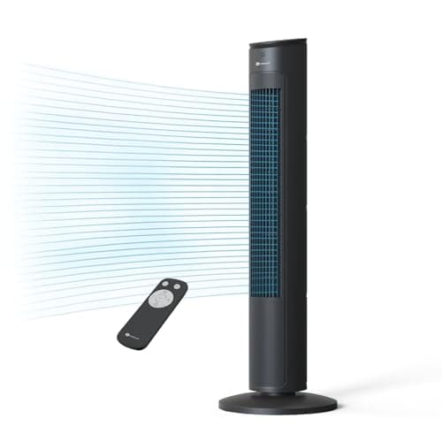 Image of PureMate 43-inch Tower Fan with Remote control, Oscillating Silent Bladeless Floor Fan, 3 Speeds, 7-Hour Timer, Powerful 40W Electric Standing Fan, Portable Quiet & Ideal for Bedroom, Black