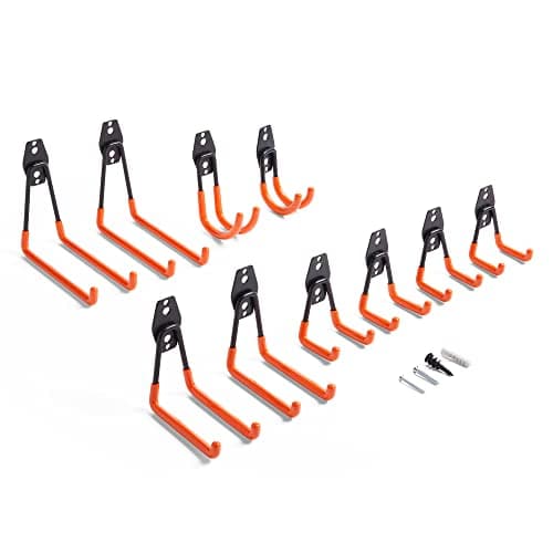 Image of VonHaus Garage Hooks - Wall Mounted Tool Hangers for Shed Storage - Storage Hooks Heavy Duty for Hanging Power Tools, Ladder, Van Accessories - Pack of 10 Hangers in 5 Sizes