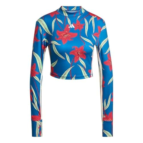 Image of adidas Women's x Farm Rio Training Long Sleeve, Dark Marine/Tactile red/White, XL