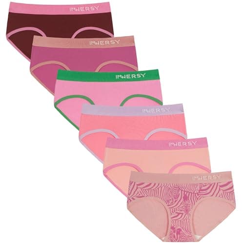Image of INNERSY Girls Pants Teen Knickers Cotton Underwear Soft Hipster Panties Sports Briefs 6 Pack (14-16 Years, Pink Multicolour)