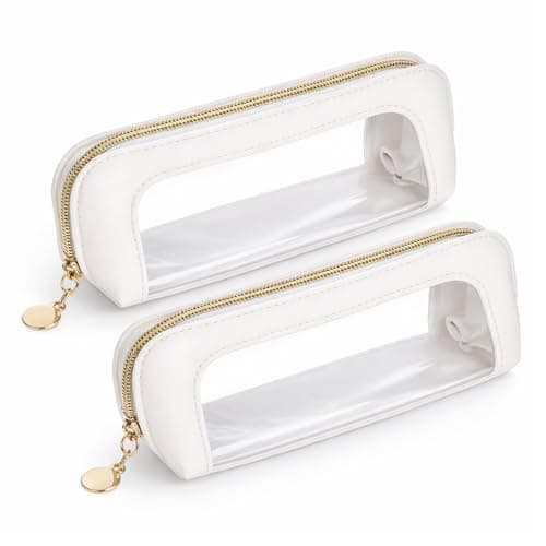 Image of JJUNW 2Pcs Clear Makeup Brush Bag, Portable Makeup Brush Bag, Leather Slim Makeup Case Make-up Brush Bags with Zipper for Women Travel Storage(Beige)