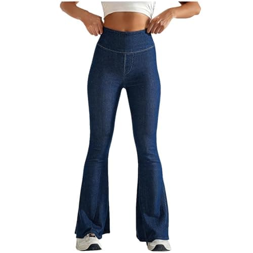 Image of Keepink Trousers for Women UK Stretchy Bell Bottom Jeans Trendy Pull On Bootcut Flare Denim Leggings Ladies Jeggings Tummy Control Work Dress Pants Active Daily Yoga Trouser