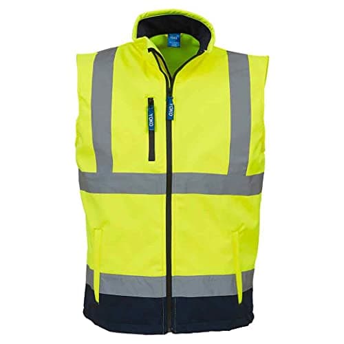 Image of Yoko Mens Hi Vis Softshell Bodywarmer/Workwear (2XL) (Hi-Vis Yellow/Navy)
