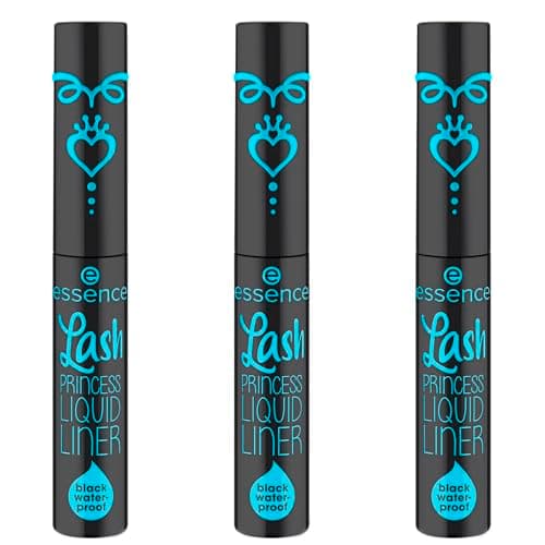 Image of essence Lash PRINCESS LIQUID LINER black waterproof, eyeliner, black, long-lasting, intense, waterproof, microplastic-free, oil-free, pack of 3 (3 x 3 ml)