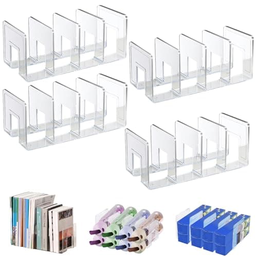 Image of Marte Vanci 4 Slots Acrylic Magazine Holder Desktop File Sorter Organiser Rack Bookshelf Lever Arch Filing Rack Clear Kitchen Wrap Organiser Handbag Cluthes Storage Divider 4 Pack