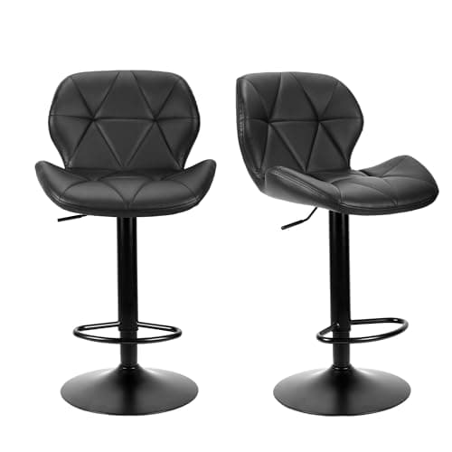 Image of WangPangzi Bar Stools Set of 2 Bar Chairs,Modern Height Adjustable Kitchen Stools With Backs, Swivel Faux Leather Kitchen Island Chairs(All Black)
