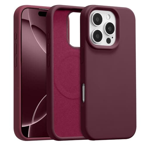 Image of UCASONG Magnetic for iPhone 16 Pro -6.3Inch Liquid Silicone Phone Case, Compatible with MagSafe, Cute Plain Solid Color Slim Case Soft Smooth Matte Shockproof Protective Cover, Plum
