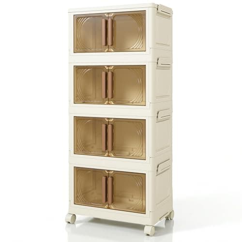 Image of Klass Home Collection Stackable Storage Boxes With Lids, 4-Tier 23L/Tier Plastic Storage Drawers on Wheels 1 Lid, Cabinet Storage Unit With Drawers For Home, Bedroom, Kitchen, Bathroom (4 x 23L/Tier)