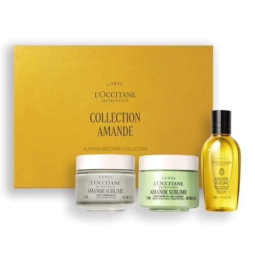 Image of L'OCCITANE - Almond (Amande Sublime) Body Care Trio Giftset with Scrub, Shower Oil & Body Cream - Soothing and firming - Made in France