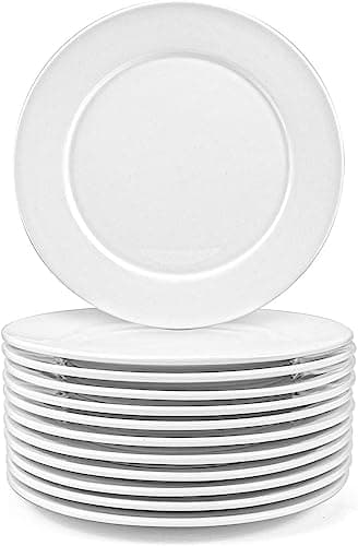 Image of Foraineam 12 Pcs Side Plates Round Porcelain 20 cm Small Dinner Dish Tableware Wide Rimmed Service Plate Dessert Plates for Salad Dinner Bread - White