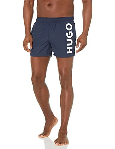 Image of HUGO Men's Abas Swim Trunk, Dark Blue/White, 1X