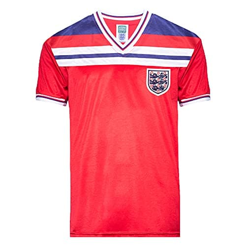 Image of Score Draw England 1982 World Cup Finals Away Retro Shirt Red XS Cotton/Polyester
