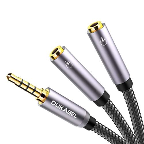 Image of DuKabel Headphone Splitter, 3.5mm Stereo Audio Y Splitter Cable 4-Pole Male to 2-Female Port (Audio+Mic) Dual Headphone Jack Adapter to Connect Mobile Phone, Laptop, Strong Braided & Gold-Plated