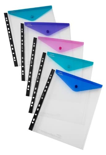 Image of Snopake A4 High Capacity Polyfile RingBinder Popper Wallet, Portrait – Clear with Electra Assorted Flap [Pack of 5] Ref: 15695