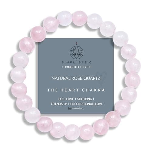 Image of SIMPLI BASIC Natural Rose Quartz Healing Crystal Bracelet 8mm Bead Unisex Success & Positive Energy Healing Gemstone Beaded Bracelet Valentines Gifts for Her