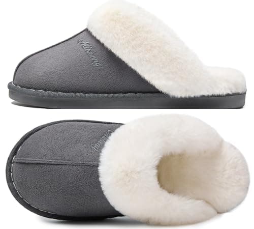Image of Donpapa Slippers Women Men With Memory Foam Fluffy Winter Ladies Cosy Warm Anti-Slip Plush Fleece Lined House Shoes Indoor Outdoor Dark Grey 5.5-6.5