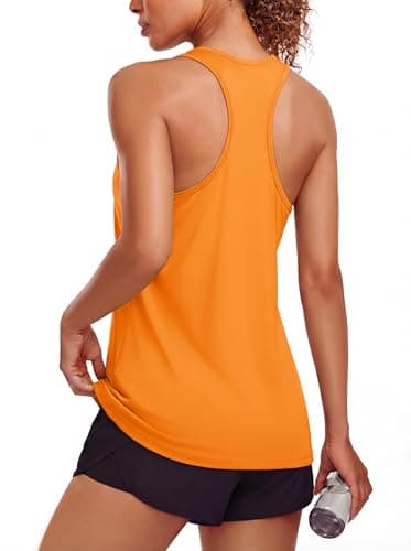 Image of MAGCOMSEN Racerback Running Vest Tops for Women Yoga Workout Gym Top UPF 80+ Sleeveless Vest Sports Atheletic Top, Fresh Orange, XL