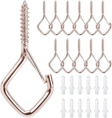 Image of Ticway 12 PCS Q-Hanger Hooks for String Lights, Ceiling Hangers for Plants & Wind Chimes, Christmas Decorations Outdoor Hooks Rose Gold