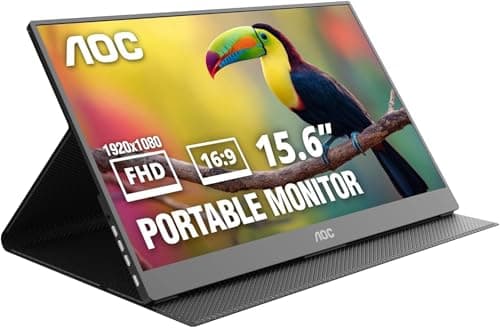 Image of AOC 16T20 Portable Monitor 15.6 Inch FHD 1920x1080, IPS Panel Computer Display, Speakers, USB Type C x2, Mini HDMI x1, Premium Smart Cover, Gaming Console Compatible