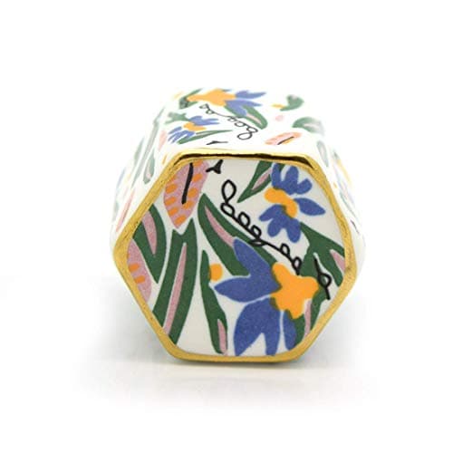 Image of Colourful Hand Painted Cylinder and Hexagonal Ceramic Porcelain Cupboard Cabinet Drawer Door Knobs Handles Pulls (Green, Pink & Blue)