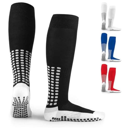 Image of LUX SPORTS Anti-Slip Knee-High Football Socks - One Size, Black, Cotton, Unisex - Non-Slip Stability for Football Grip Socks