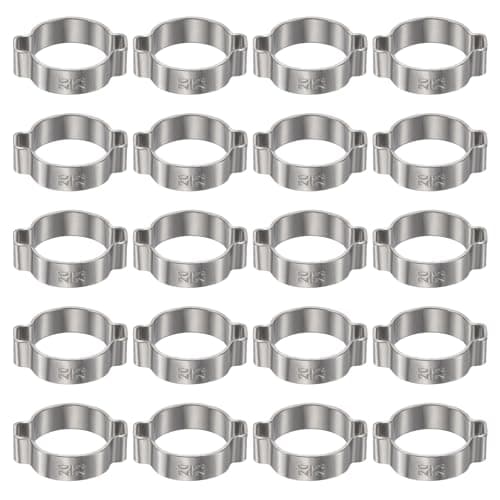 Image of sourcing map 20pcs Double Ear Hose Clamp 20-23 mm 304 Stainless Steel Hose Clamp Double Ear O Clips Crimp Rings for Fuel Line Pipe Tube Fitting Connections, Silver
