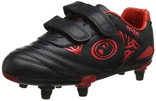 Image of Optimum Boy's Razor 6 Stud Football Boots - Flat Moulded Stud Outsole, Easy Fastening Astro Trainers - PU Leather, Flexible & Comfortable Fit Football Boots - Red (Black/Red), 6 UK 39 EU
