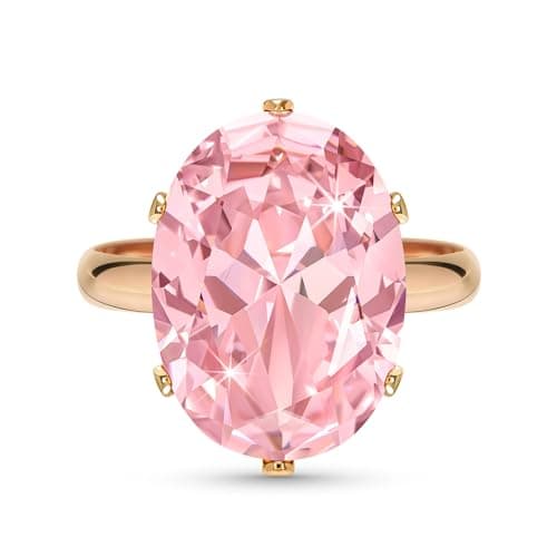 Image of Linawe Rose Quartz Morganite Pink Imitation Diamond Cubic Zirconia Love Ring for Women, Rose Gold Engagement Wedding Adjustable Ring, Gemstone Rhinestone Costume Jewellery