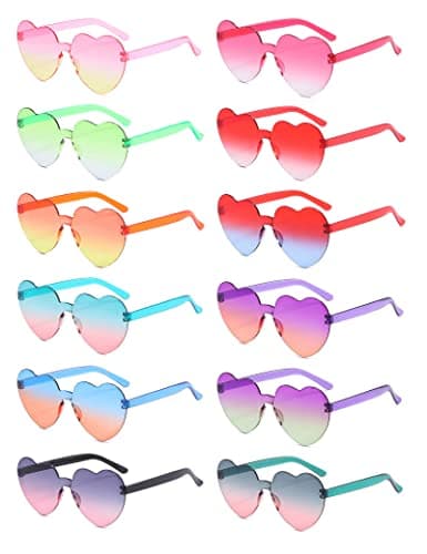Image of JIANGLAI Love Heart Shaped Sunglasses, Vintage 90s Color Transparent Rimless Sunglasses Women Girl for Mardi Gras Summer Party Beach (12 Gradient Colors)