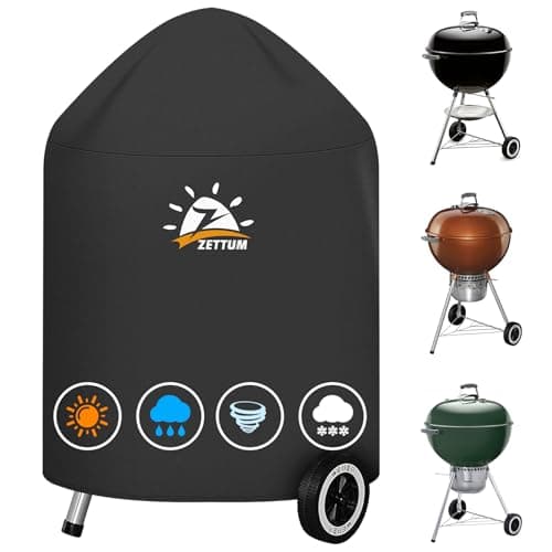 Image of Zettum Kettle BBQ Cover for Weber 57 CM - Heavy Duty & Waterproof PU Covers for Weber 22 Round Grill, Original Kettle Grill(Φ63x88cm)