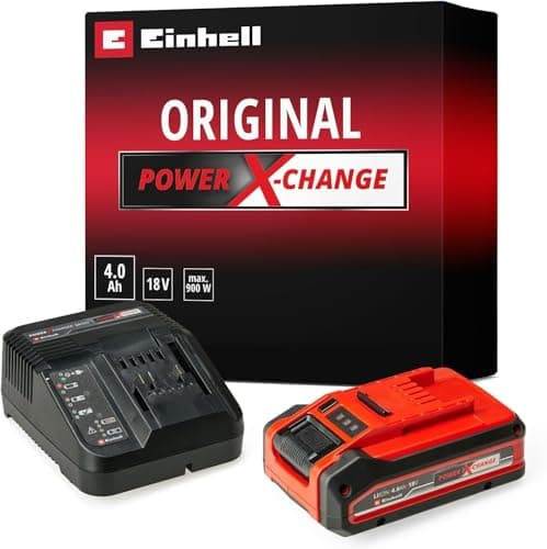 Image of Einhell 18V 4.Ah Lithium-Ion Battery Starter Kit, Power X-Change Battery and Charger Set - Universally Compatible With All Einhell PXC Power Tools And Garden Machines, Packaging May Vary