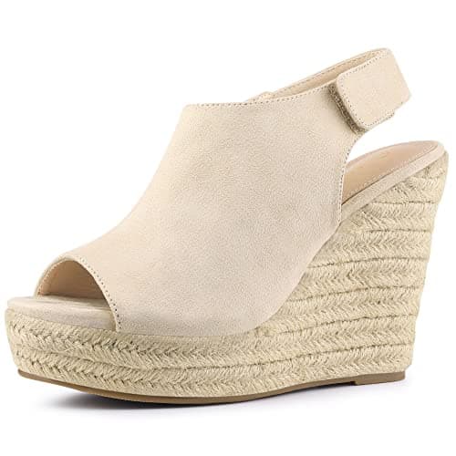 Image of Allegra K Women's Espadrille Platform Heeled Wedges Sandals Beige 4 UK/Label Size 6 US