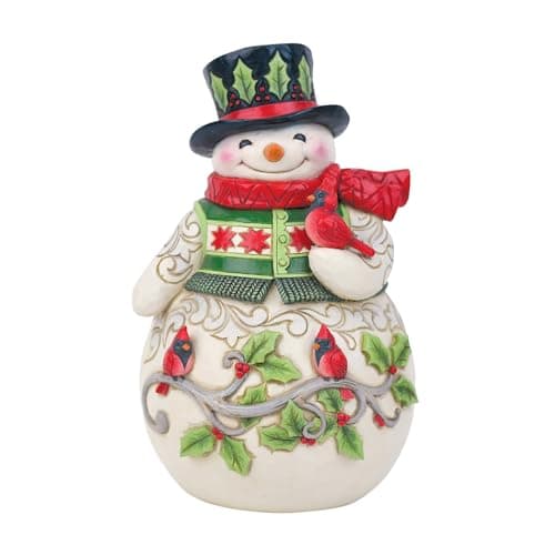Image of Enesco Jim Shore Snowman with Cardinal Scene Figurine