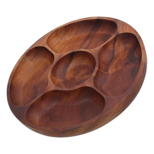 Image of HOOWIFFY Tray Easy Maintenance with Five Compartments Divided Wooden 5-section Acacia Wood Serving Platter and Versatile Use for Party Snacks and Appetizers