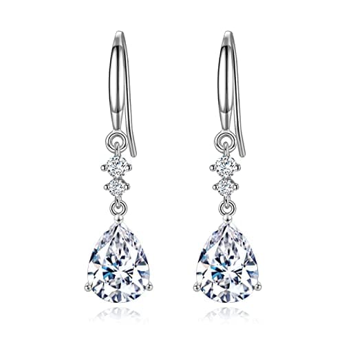 Image of Sterling Silver Dangle Earrings for Women, Hypoallergenic Cubic Zirconia Teardrop Dangle Drop CZ Earring Jewellery Gifts for Girls, Silver