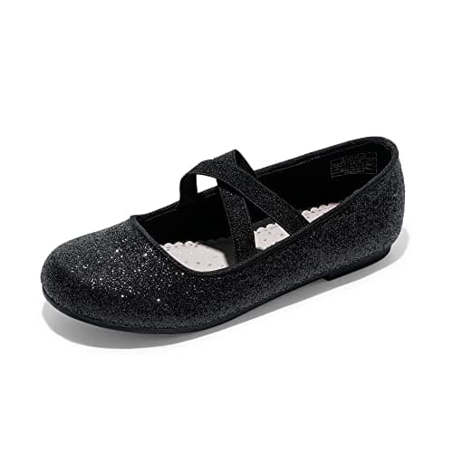 Image of DREAM PAIRS Girl's Ballet Flat Kids Mary Jane Flower Dress Shoes for Wedding Party,Size 4 Big Kid,Black,Angie-2