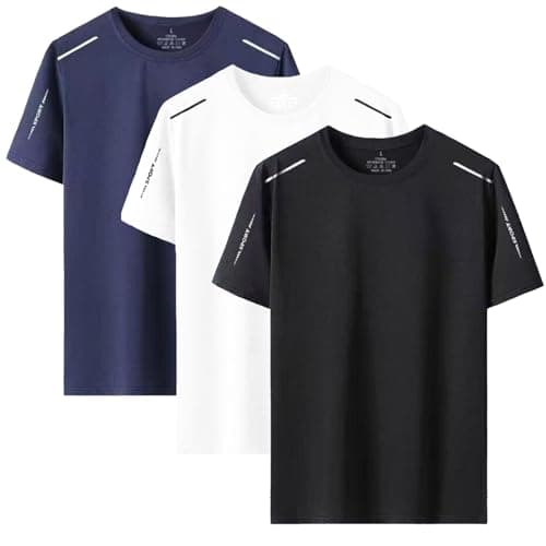 Image of 3 Pack Mens T-Shirts Quick Dry Sport Tops Breathable Moisture Wicking Athletic Gym Tshirts Crew Neck Running Workout Shirts (UK, Alpha, 3XL, Regular, Regular, Black+Blue+Gray)