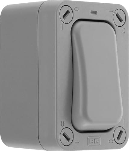 Image of BG Electrical Outdoor Slim Single Wall Switch with LED Indicator, Weatherproof, Grey, Nexus Storm, 2-Way, 20A, IP66 Rated, WP12S