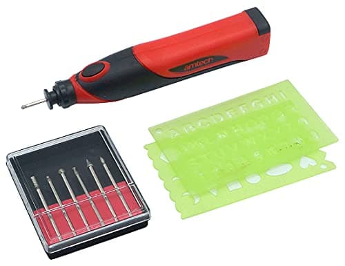 Image of Amtech V2548 Mini Engraver Kit, Cordless Craft Engraving Tool, Includes Engraving Pen, Stencils, Grinding Burrs and Batteries