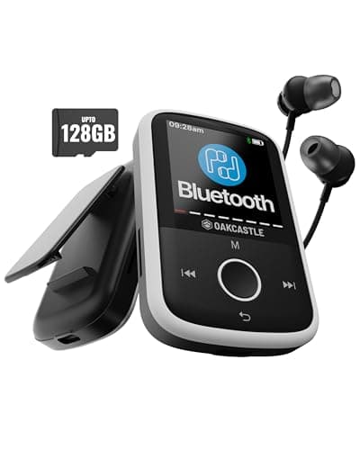 Image of OAKCASTLE MP250 | Bluetooth MP3 Music Player with Sports Clip | Included Wired Earphones | 16GB Internal Memory, Expandable by 128GB | HD Colour Screen, 34 Hours Battery Life | SD and USB-C