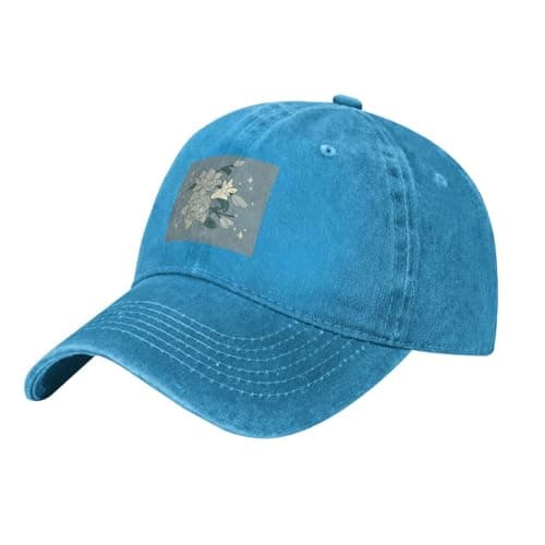 Image of HJFCZH Black Aldult Denim Baseball Cap White Bauhinia Printed Adjustable Cotton Hat for Men and Women, Blue, One Size