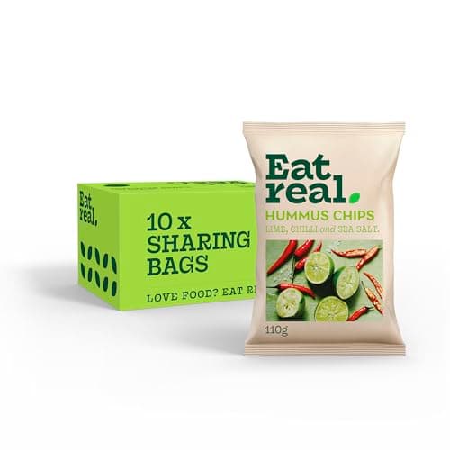 Image of Eat Real Hummus Crisps Chilli Lime and Sea Salt 10 X 110g, Chip Snacks