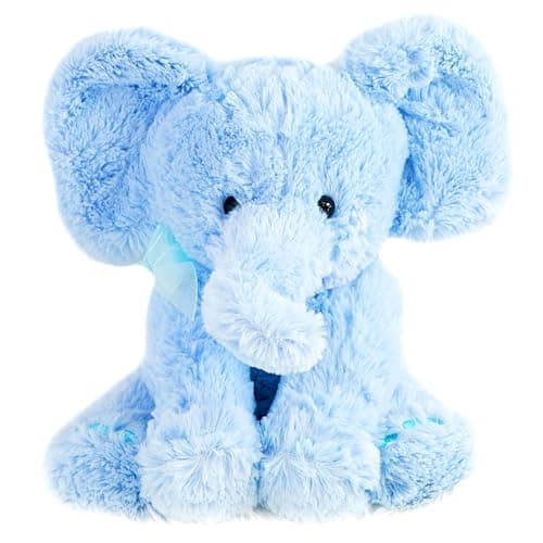 Image of The Magic Toy Shop 11" Blue Elephant Plush Teddy with Ribbon - Super Soft Cuddly Stuffed Animal Toy, Cute Face & Shiny Eyes - Suitable from Birth Nursery Decor for Boys & Girls