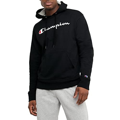 Image of Champion Men's Graphic Powerblend Fleece Hood Sweatshirt, Black/Champion Script, L