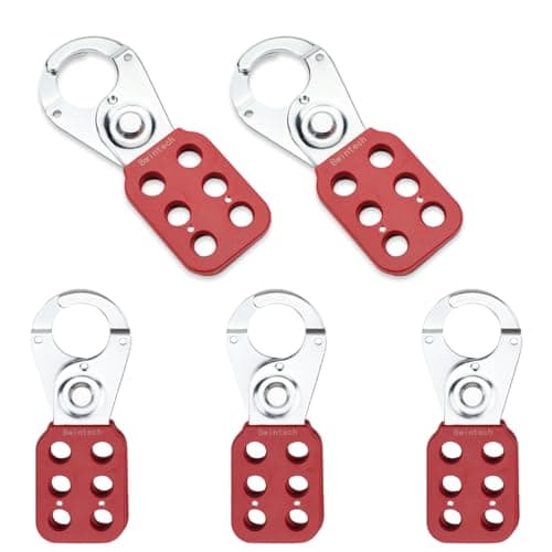 Image of Bwintech 5 Pcs Red Jaw Steel Lockout Hasp Tagout Hasp for Padlocks, with 6 Holes Interlock